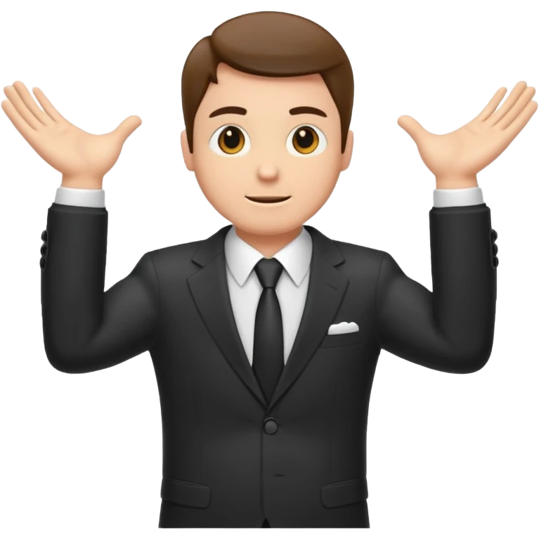 Man in a suit showing width with arms spread emoji