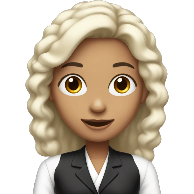 Presentadora de espectáculo joven blanca cabello largo negro con el micrófono en la mano emoji