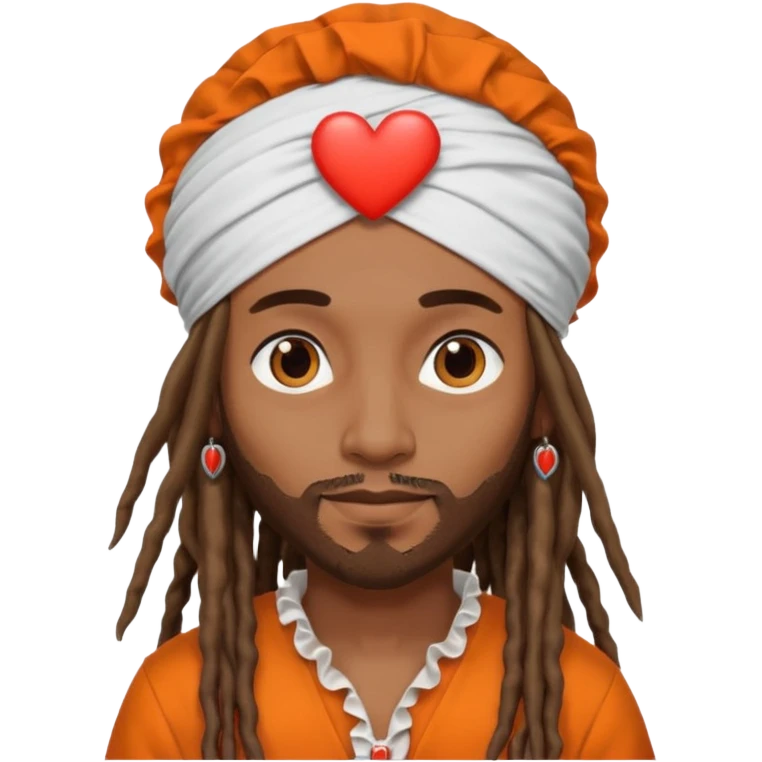 Brownskin man with long dreadlocks orange shirt add white ruffled turban with heart eyes emoji
