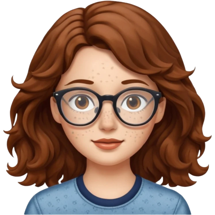 White girl with wavy brown hair and glasses emoji