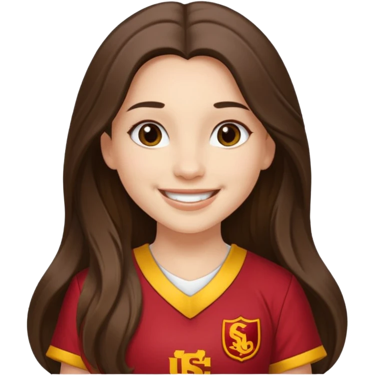 white happy long haired brunette girl in USC song girl outfit emoji