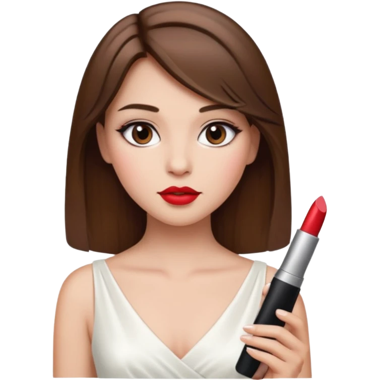 a middle brown hair girl with elegant white dress, wearing makeup emoji