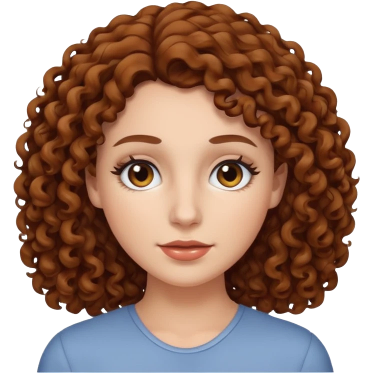 A white woman with brown curly hair and black eyes emoji