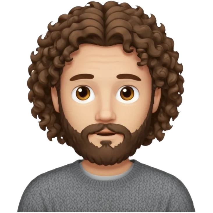 long curly hair bearded man sweater emoji