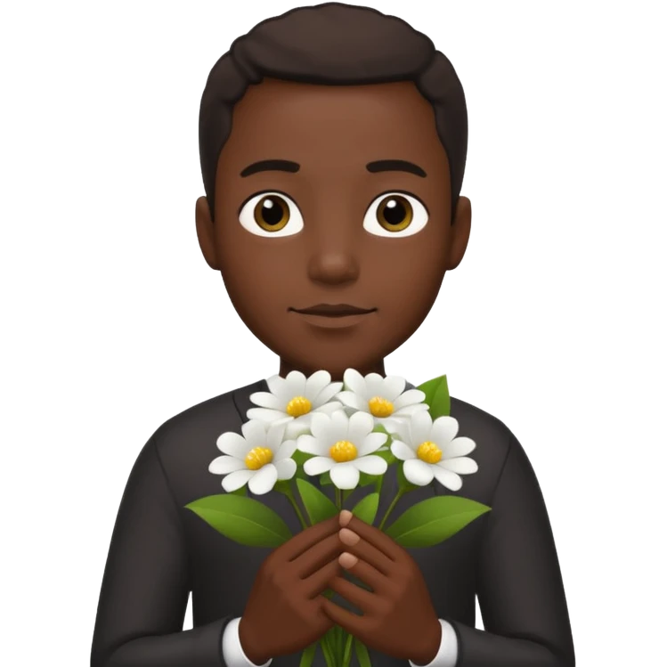 black man holding white flowers in their hands emoji