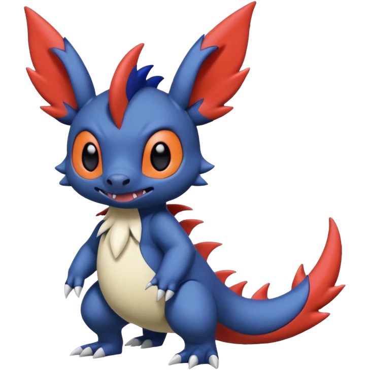 Cute adorable Stitch-Salandit-Noibat-Zangoose-fusion, full body emoji