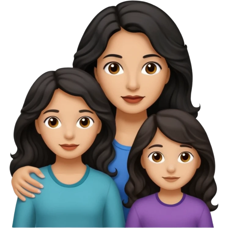 Beautiful mom ,black black hair,wavy hair，long hair,brown eyes,hispanic with 2 daughters and 1 boy  emoji