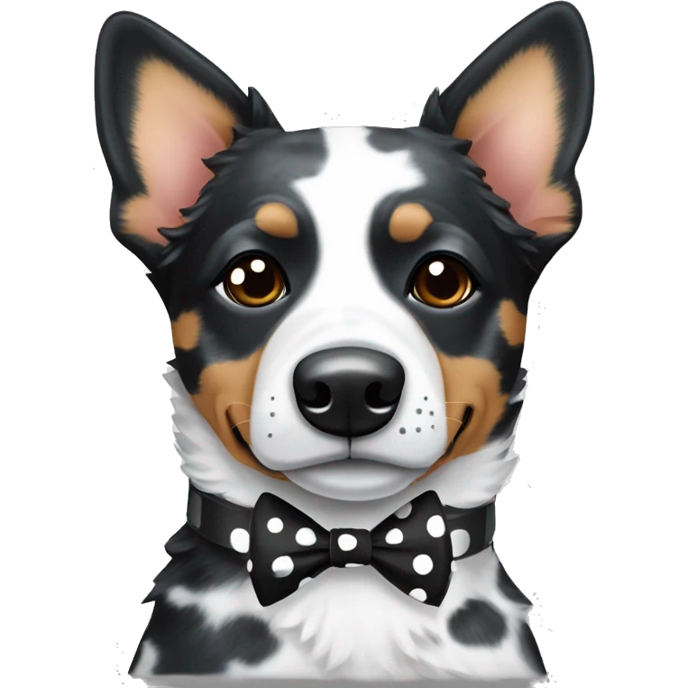 Black and white spotted Australian cattle dog, with bows emoji