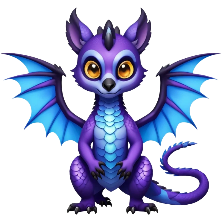 Lemur dragon hybrid face forward with wings fully body dark purple and blue emoji