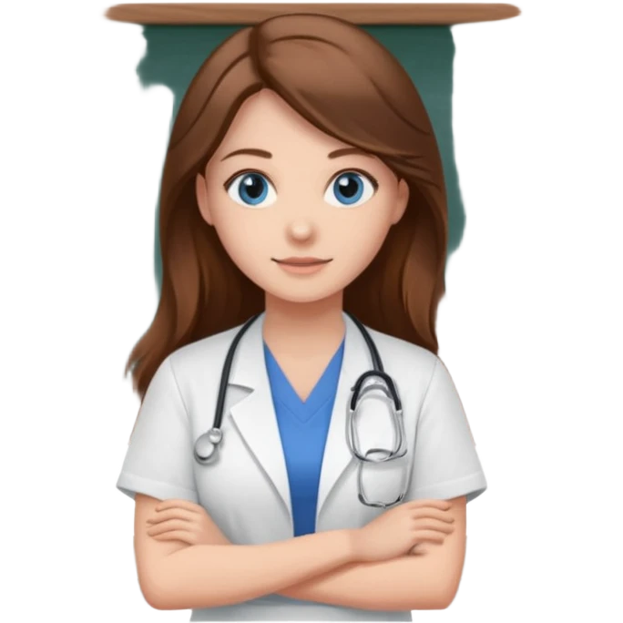 university classroom that says Mental Health Nursing on the blackboard with a pretty female nursing student with long brown hair, blue eyes emoji