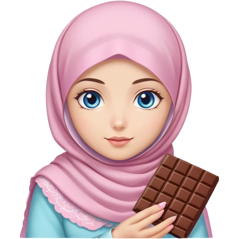 Turkish beautiful finish Konya girl blue eyes with pastel sakura hijab islamic dress and had on her hand Dubai chocolate  emoji