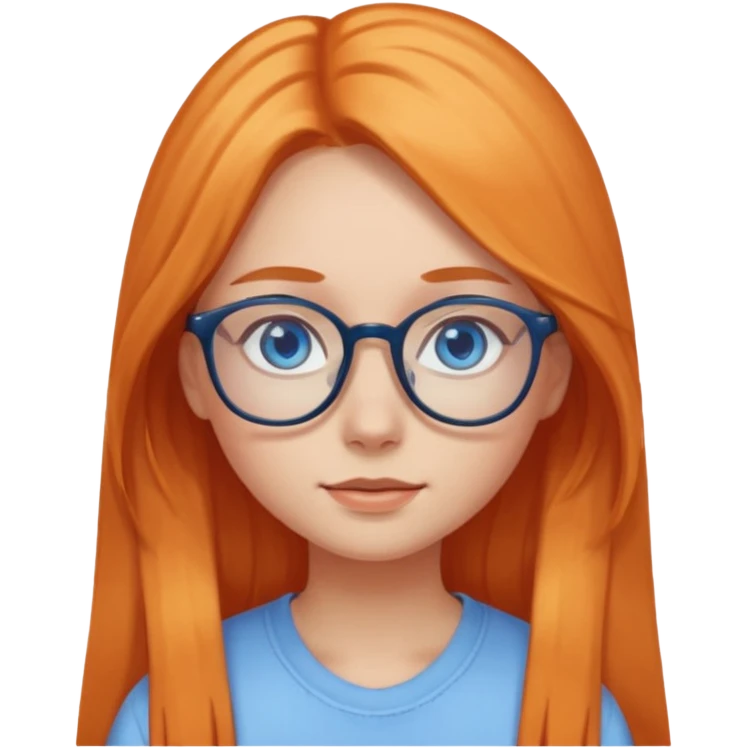 a girl with blue eyes, glasses and light orange long hair emoji