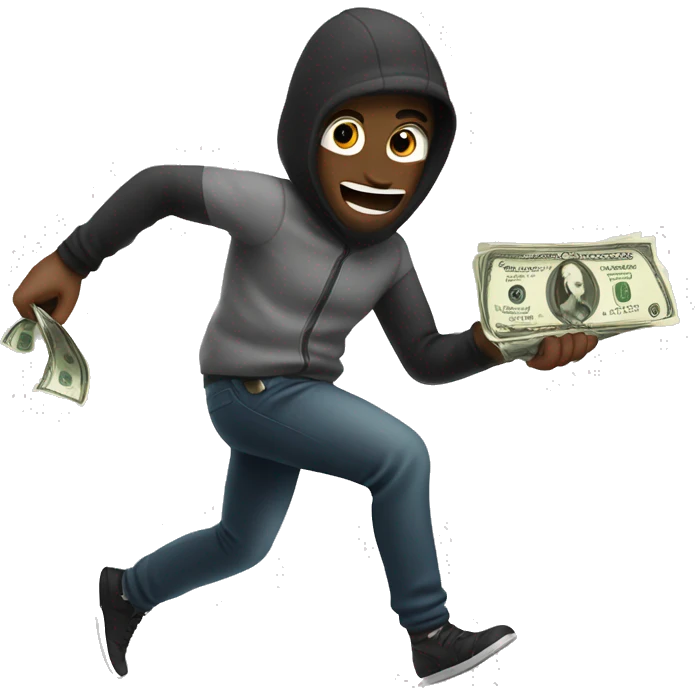 Robber holding abad of money and running emoji