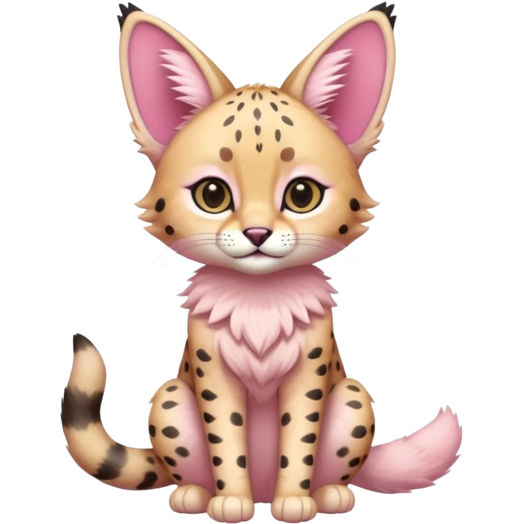 Whitish pastel-rosy-pink cute elegant furry kawaii Serval, full body emoji