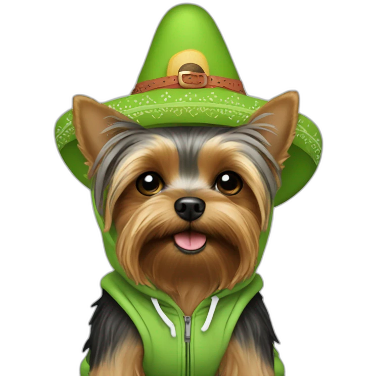 yorkie wearing avocado sombrero and green baha hoodie emoji