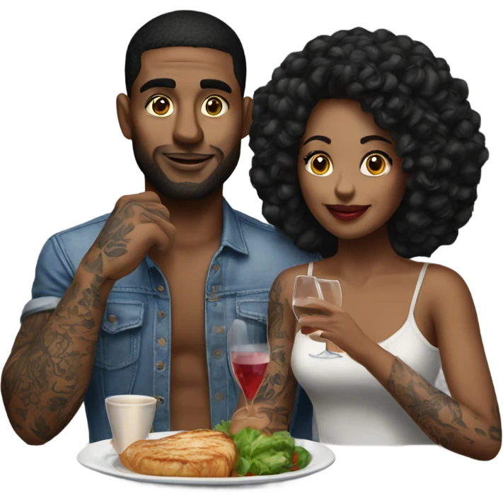 Romantic dinner date with hyper Realistic slightly tattooed model couple  emoji