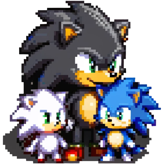 Baby Sonic the Hedgehog, baby Shadow the Hedgehog, and baby Silver the Hedgehog together emoji