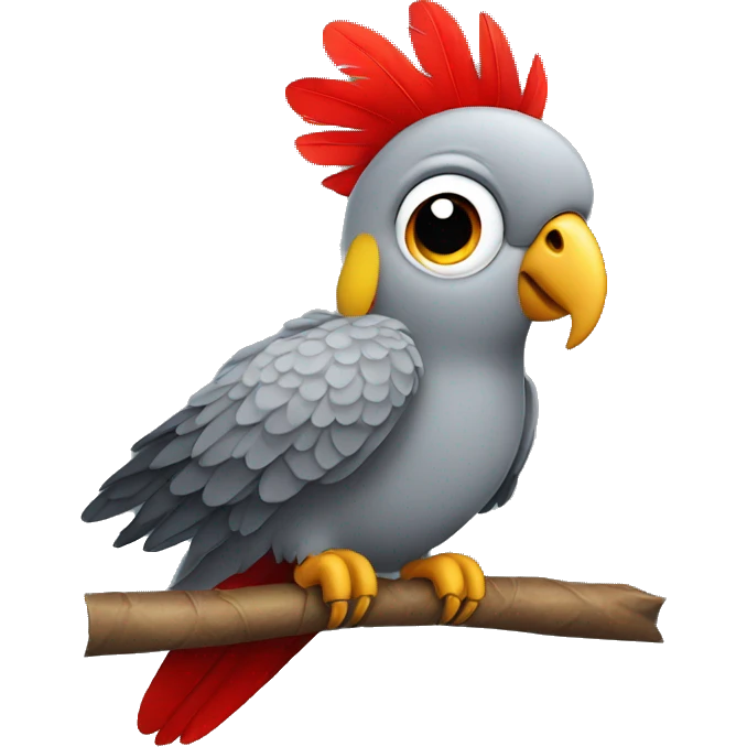 Gray parrot with one red feather on his ass emoji