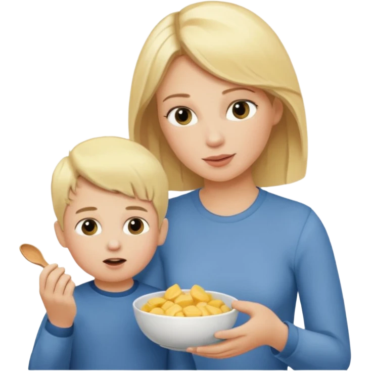 Blondynka karmi małego chłopca emoji