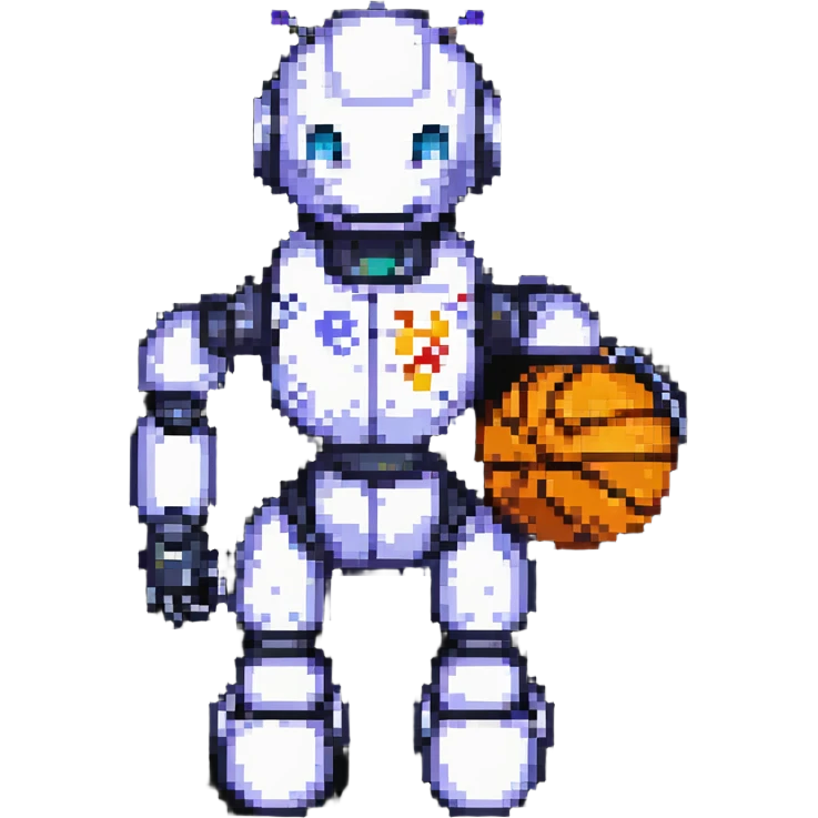 a basketball robot, pixel art style emoji