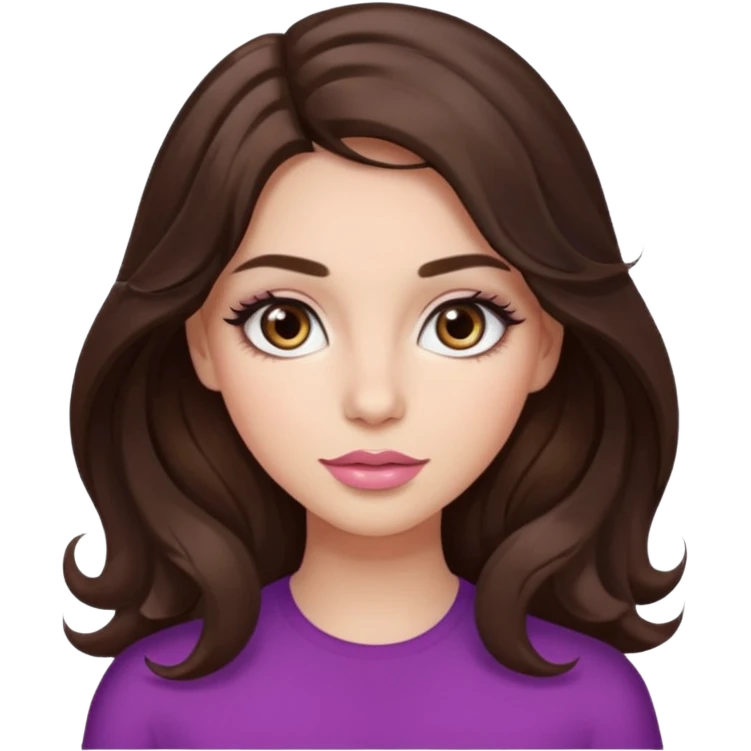 girl with wavy long dark brown hair, brown eyes, light to medium complexion, long lashes, almond shaped eyes, light pink lipstick emoji