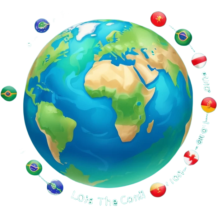 Create a realistic emoji of multiple languages shown by text flying around a earth ball  emoji