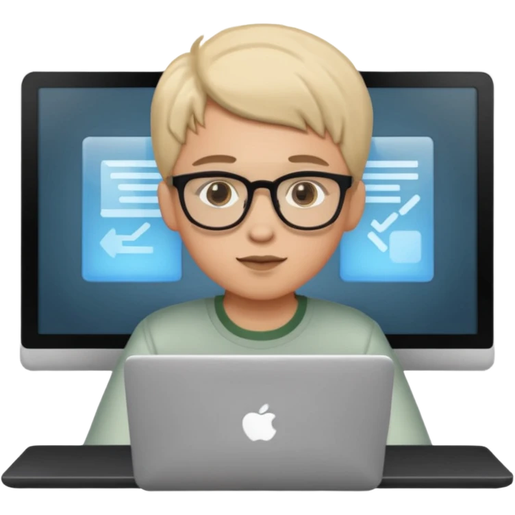 boy focused on a computer screen emoji