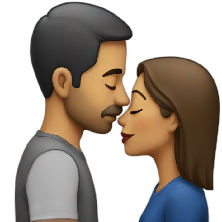 short venezuelan woman kissing tall american man emoji