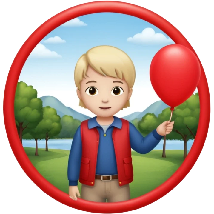 Child + balloon, Park Visitor, with park background, cicrle style frame. emoji