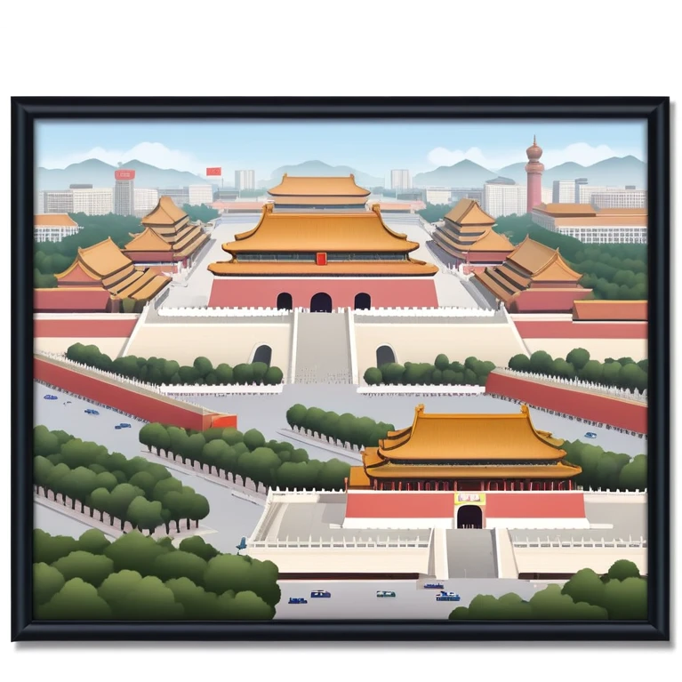 Tiananmen Square, Beijing, Chinese architecture, travel illustration emoji