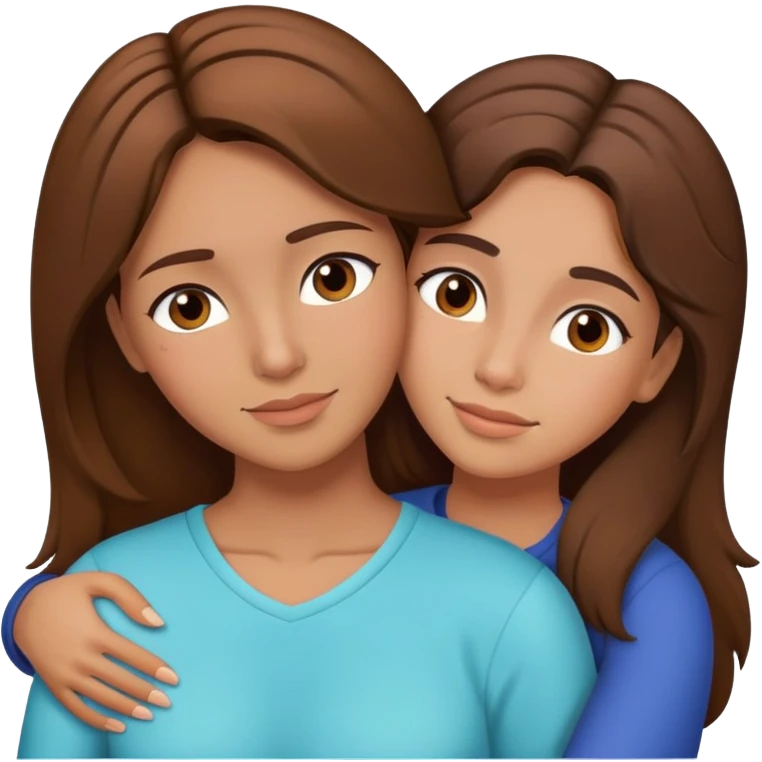 Hispanic mother and teen daughter brown hair hugging emoji