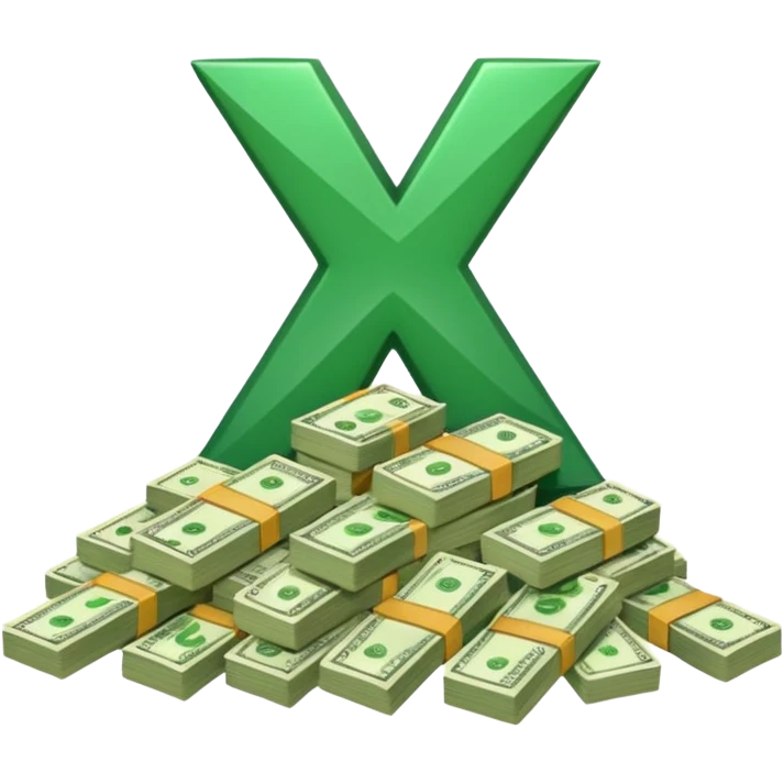 cash pile, make bills rectangular, next to a "10x" factor, looking like 10x CASH PILE, the number 10 and letter x, precede the cash pile, on the same level so it looks like "10x" and to its right, the cash pile emoji