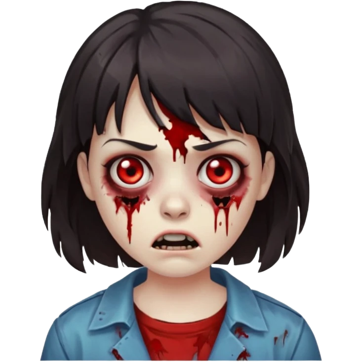 A zombie with a scared face, with medium wavy dark hair and short bangs emoji