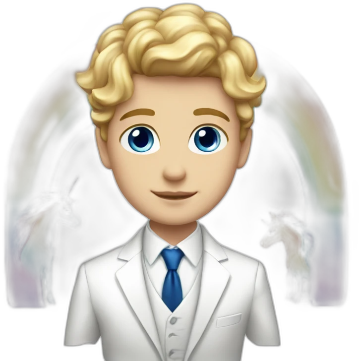 Posh-boy-with-white-suit-and-blue-eyes-and-rainbow-unicorn emoji