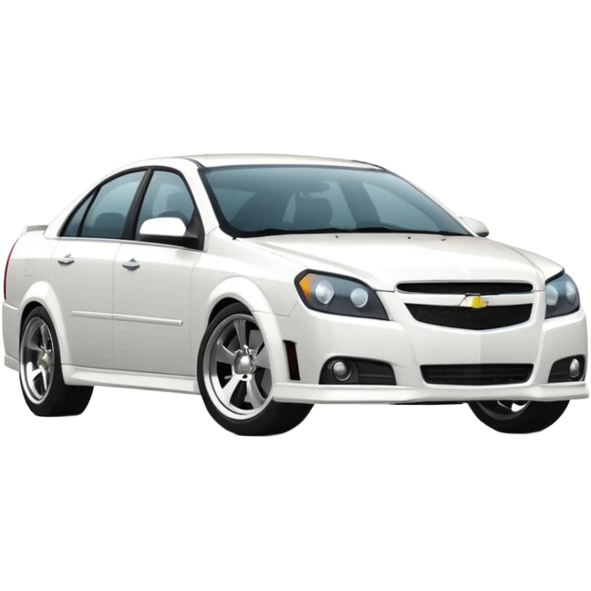 A cinematic, high-detail photograph of a glossy white Chevrolet Optra Magnum sedan with tinted windows and custom alloy rims emoji
