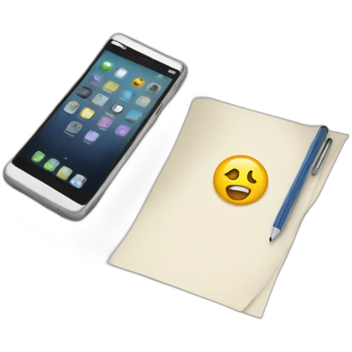 Mobile phone on top of a desk and some papers emoji