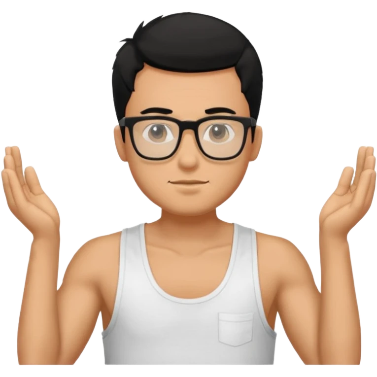 portrait of man, wearing a tank top, square glasses, black hair emoji