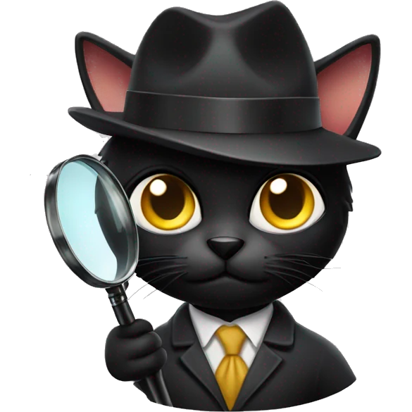 Black cat detective with magnifying glass  emoji