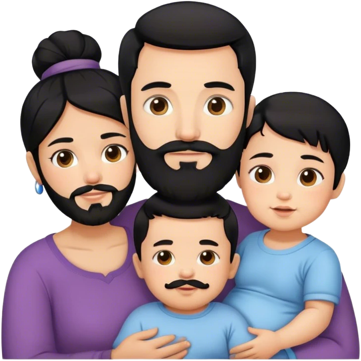 Famille 4 personne au cheveux noir 1 fils aîné 1 fille bébé  1 père avec barbe 1 mère emoji