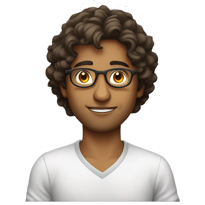 wavy hair indian guy, with circle glasses, with tshirt emoji