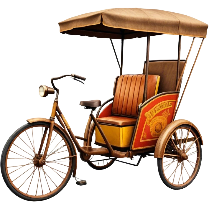 ​Cinematic Realistic Tricycle Rickshaw, depicted as a vintage manually operated vehicle featuring two front wheels and a single rear wheel, rendered with detailed rustic textures, vibrant colors, and dynamic urban lighting that captures its unique design and cultural charm, emoji