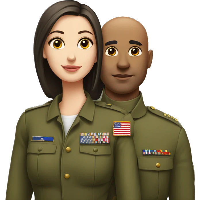 Bald man in military and his young brunette girlfriend  emoji