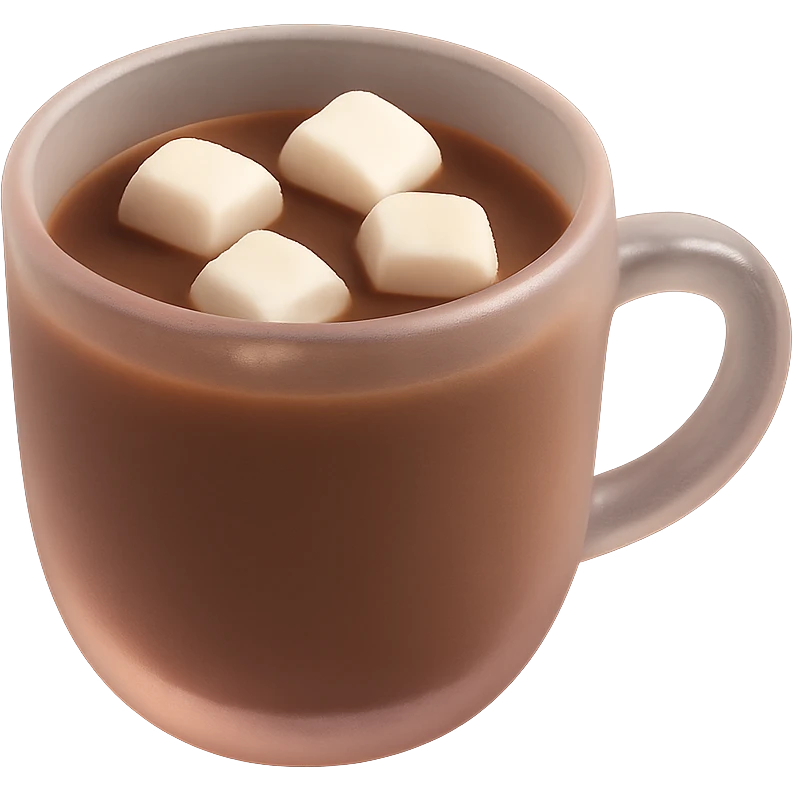hot chocolate in a pink cup, 3D soft matte style, cozy emoji