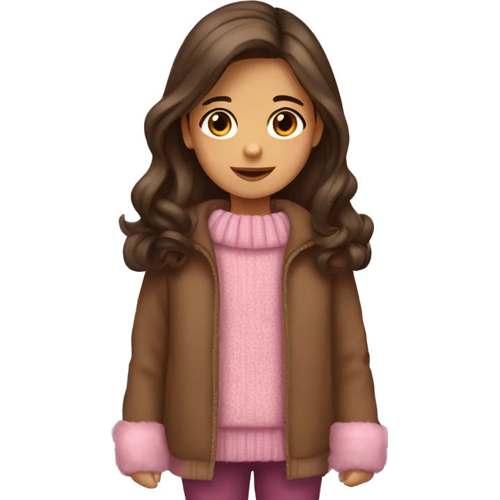 winter, christmas, hispanic, long brown hair, little girl, brown eyes, child, full body, pink sweater coat emoji