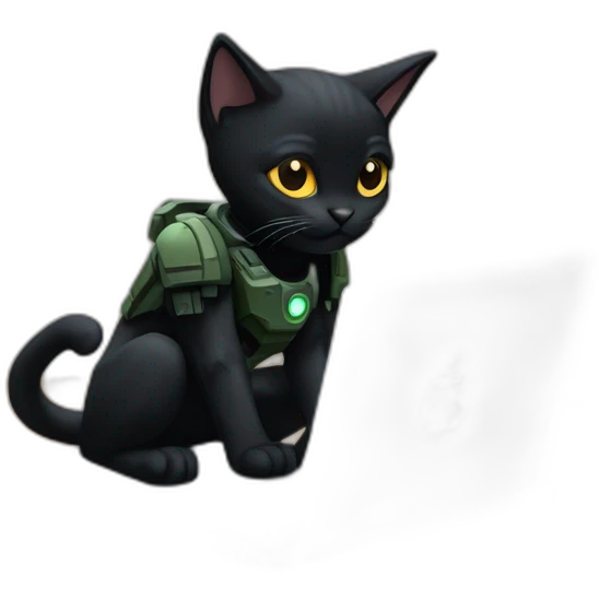 black cat typing on a Mac laptop inspiration Halo master chief emoji