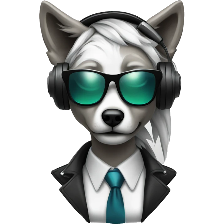 A beautiful cyberpunk female Wolf  black tie wearing sunglass and headphones emoji