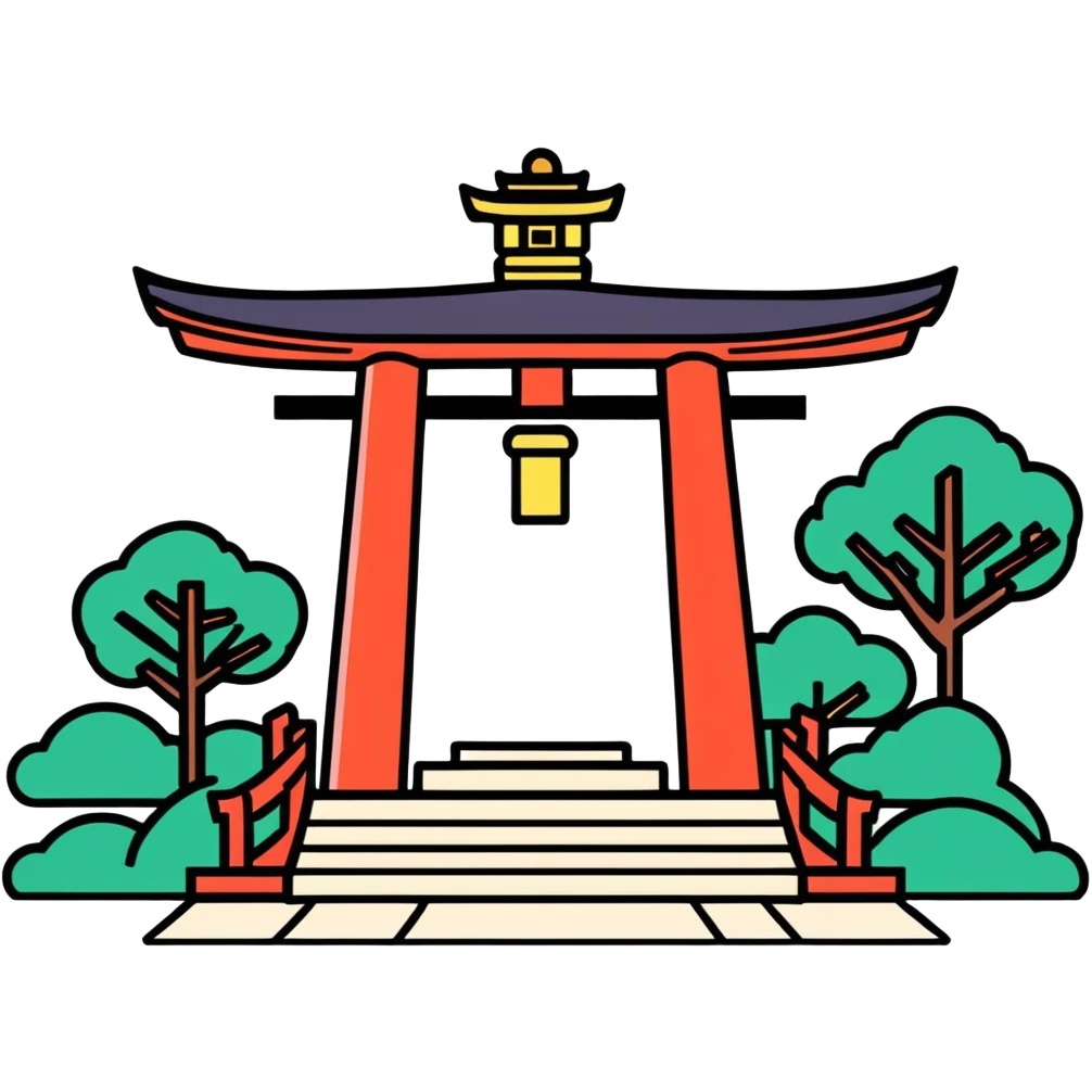 shinto shrine, cartoonish sticker style emoji
