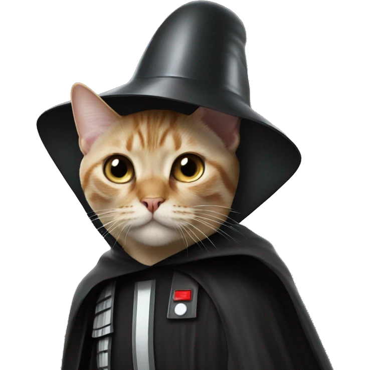 cat wearing a birthday hat and a darth  vader costume emoji