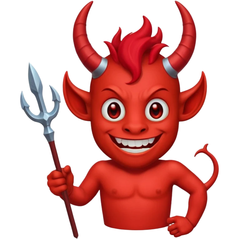 Red devil with horns and trident, grinning mischievous emoji