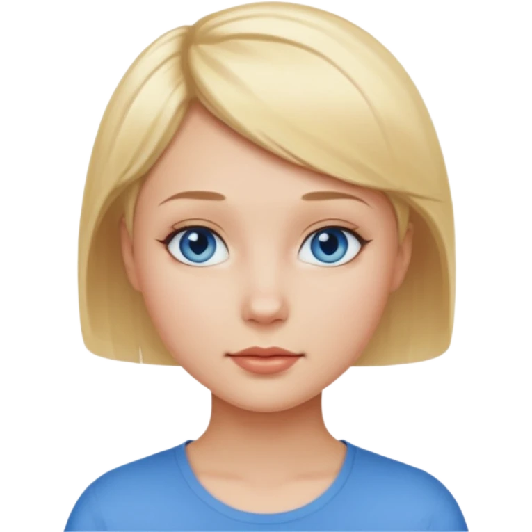 Mujer pelo rubio y muy corto ojos azules cara redonda emoji